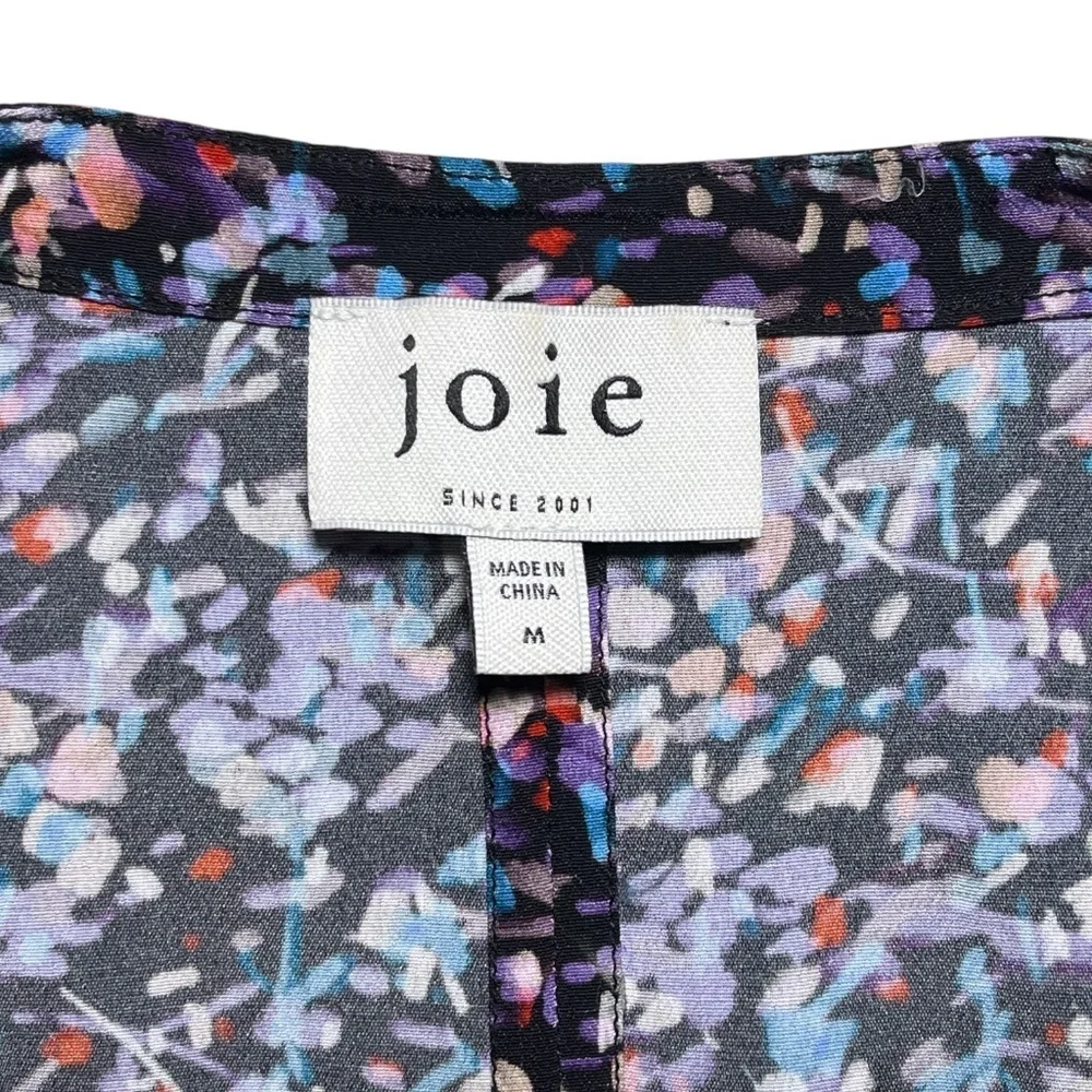 Joie Raquel Ditsy Floral Blouse Size M Black Caviar Multi V-Neck Viscose Ruffle